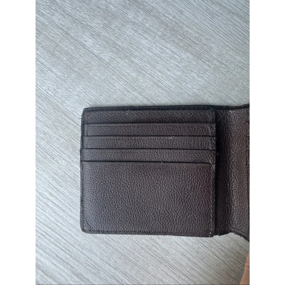 Coach Brown Pebbled Leather Bifold Wallet Men's Compact Card Holder ID Pocket